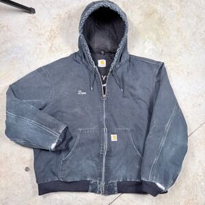 Carhartt Mens Dark Gray Full Zip Hooded embroidered Work Jacket Size 2XL